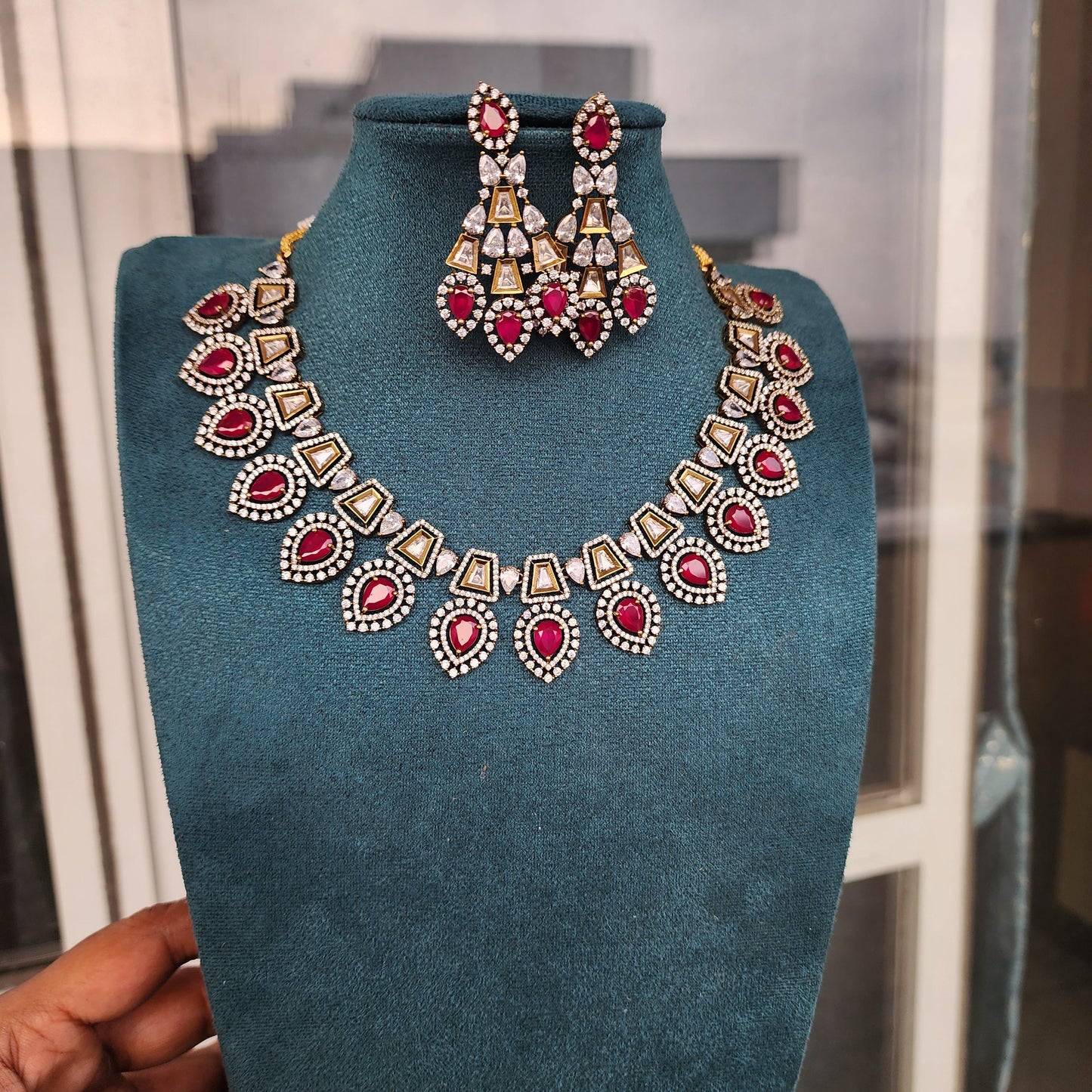 Ruby and polki stones neckset