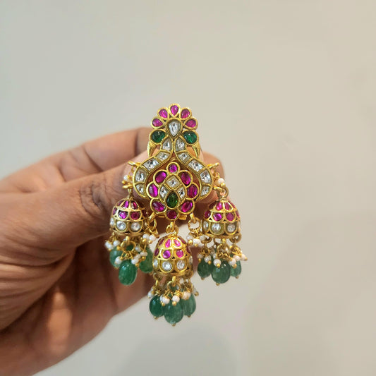 Three layered jadau jumkha chandbalis