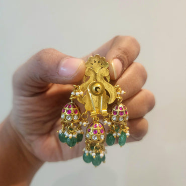 Three layered jadau jumkha chandbalis