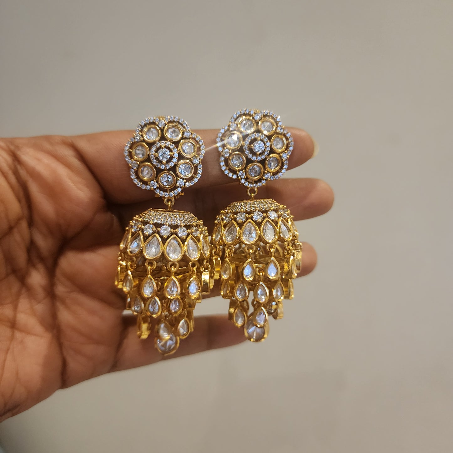 Layered moissanite polki jumkha