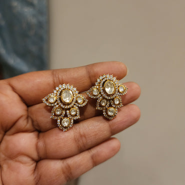 Leaf shaped polki studs