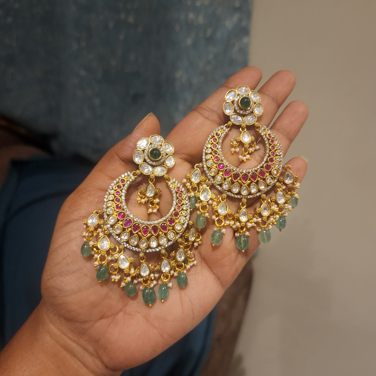 Malini- jadau and moissanite polki chandbalis