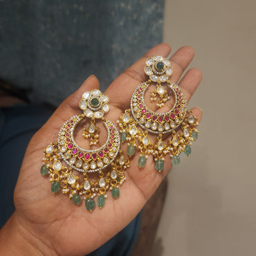 Malini- jadau and moissanite polki chandbalis