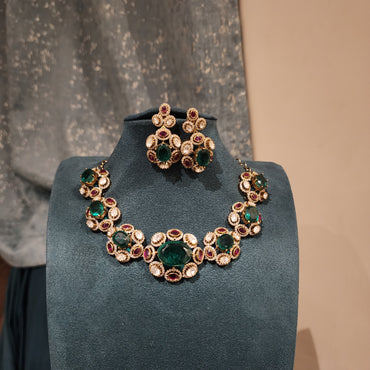 Vrinda- moissanite and doublet stones neckset