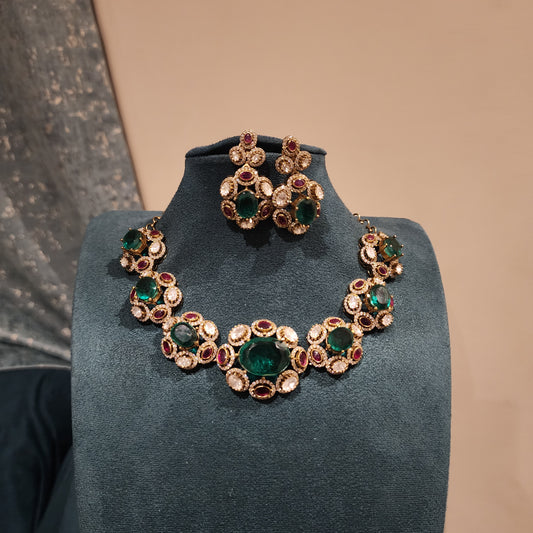 Vrinda- moissanite and doublet stones neckset