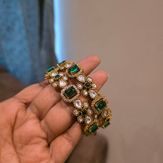 Haritham- green stone victorian moissanite bangles