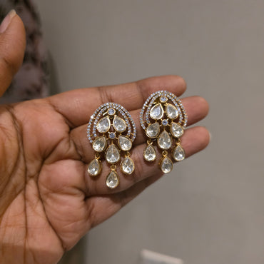 Dharani-polki studs with polki drop hangings