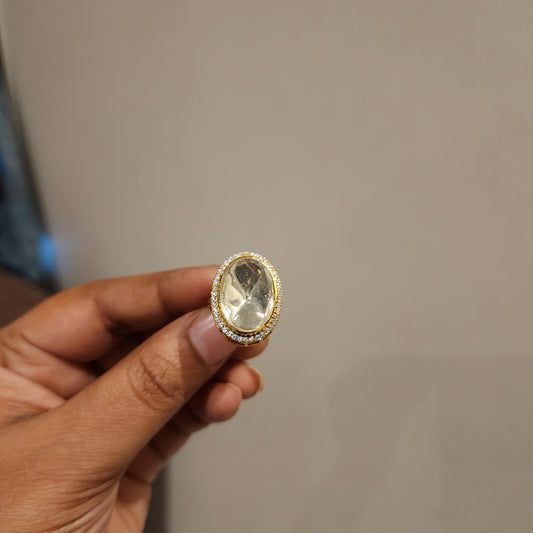 Oval shaped polki finger ring