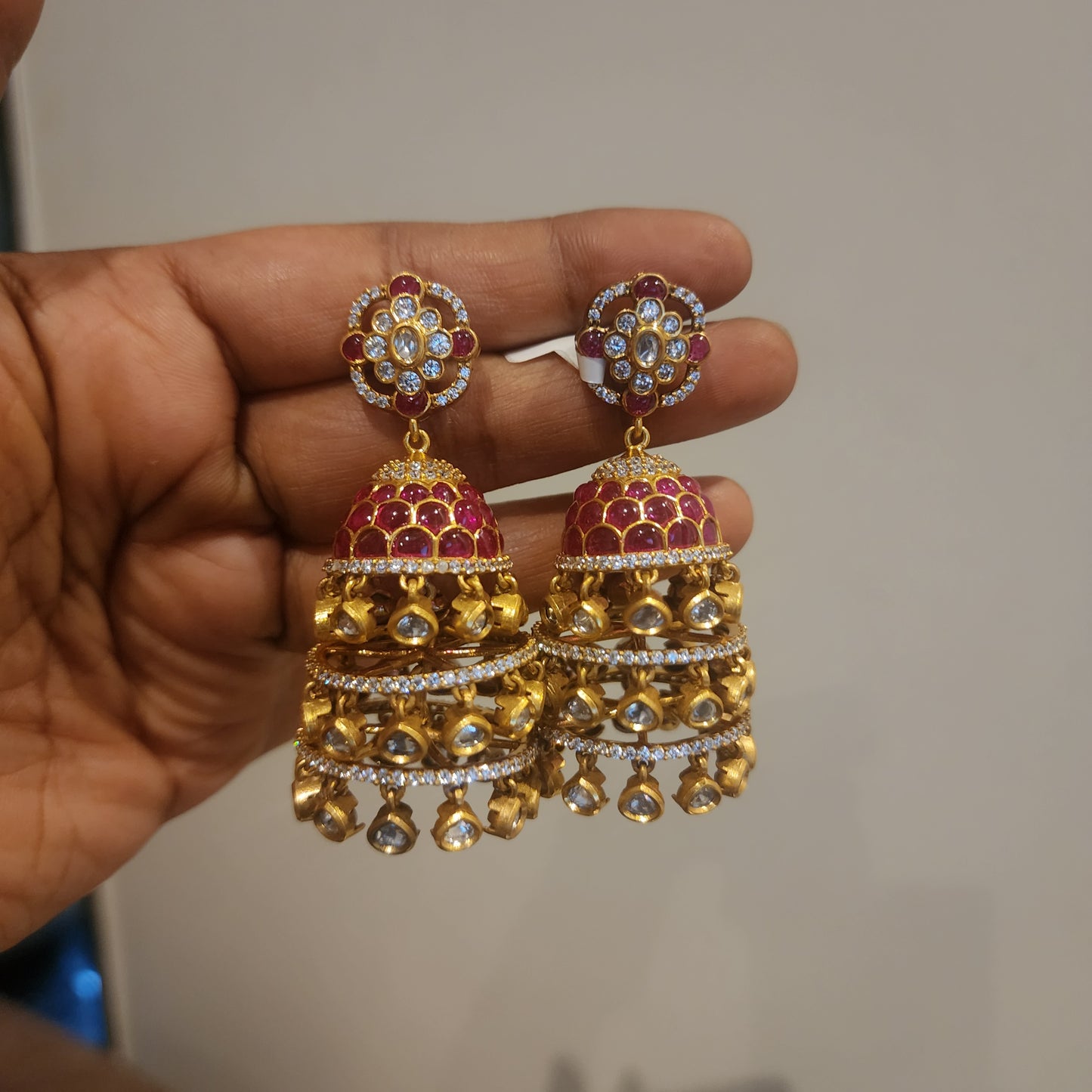 Varsha- layered polki drops jumkhas