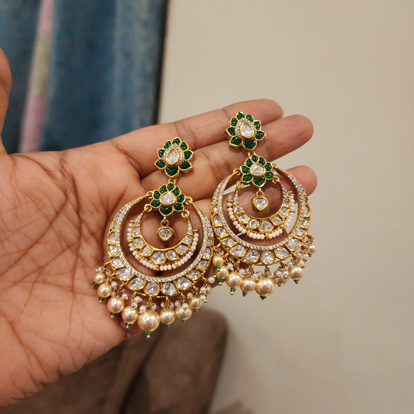Kaluva-lv shade polki studded chandbalis