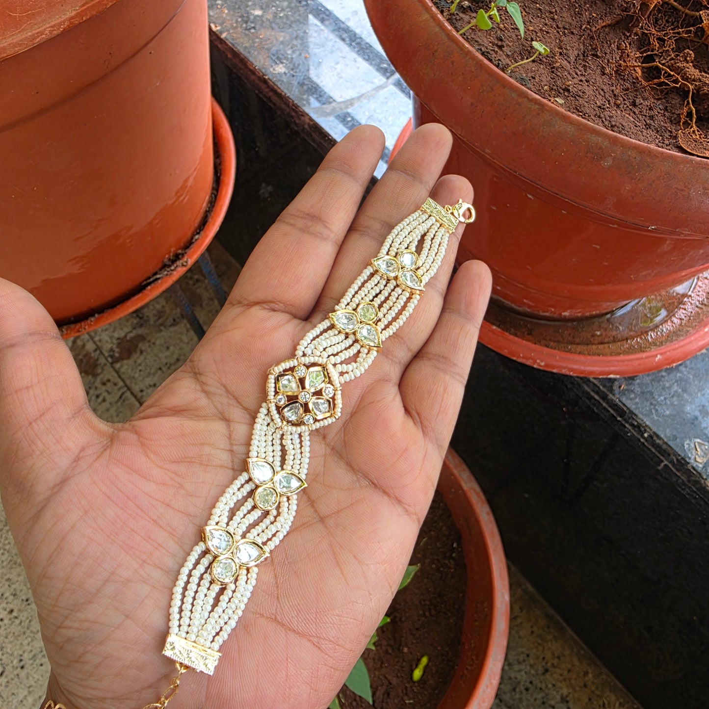 Preethi- pearl and polki bracelet