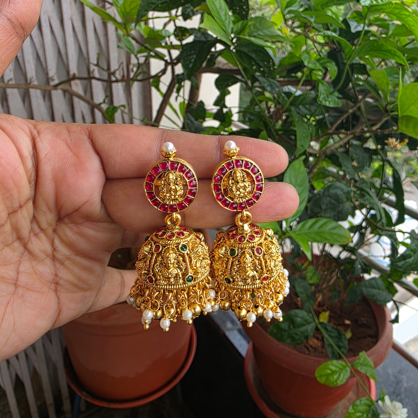 Kamakshi - long lakshmi motifs bottu haram with kemp stones