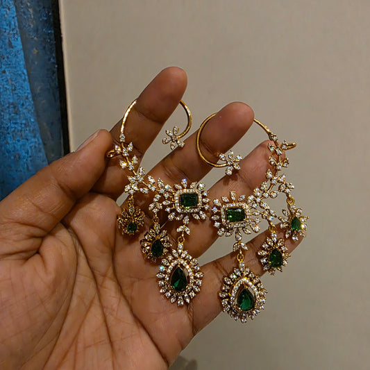 Rachana- ad and emarald green stone earcuffs