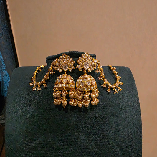Rajnandini- jadau earchain attached jumkhas