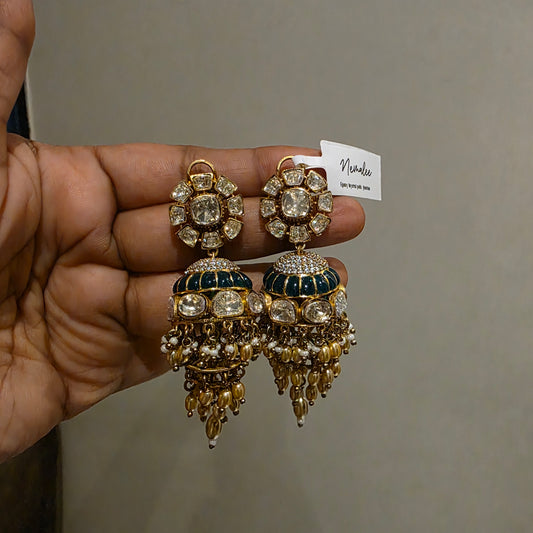 Kadhal- emerald shade polki layered jumkha