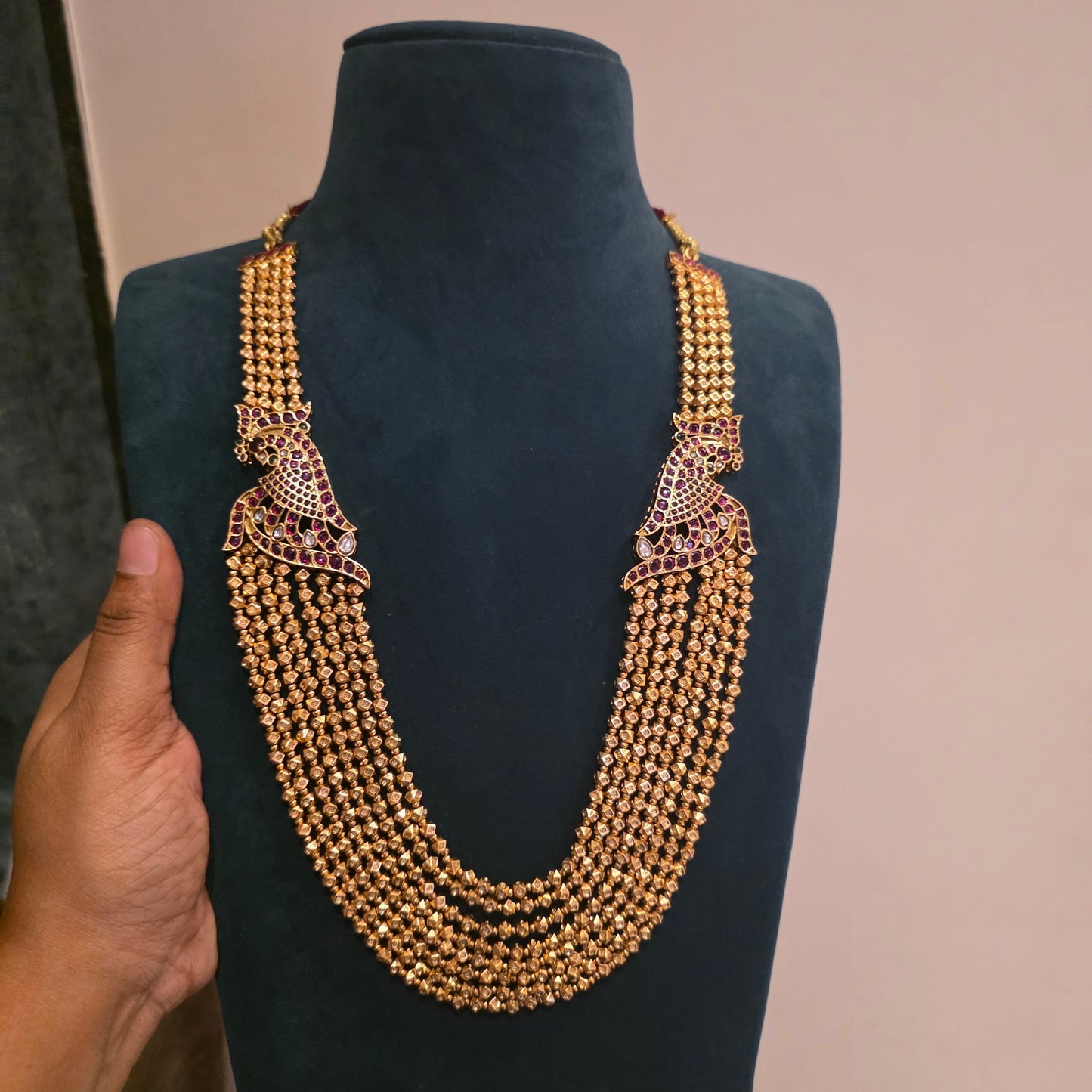 Mayukhi-Peacock kemp motifs 8 layered mala