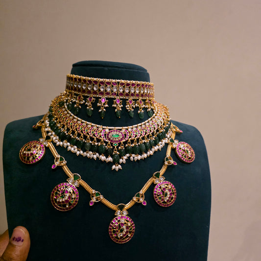 Shringar- 3 layeres of jadau necklaces