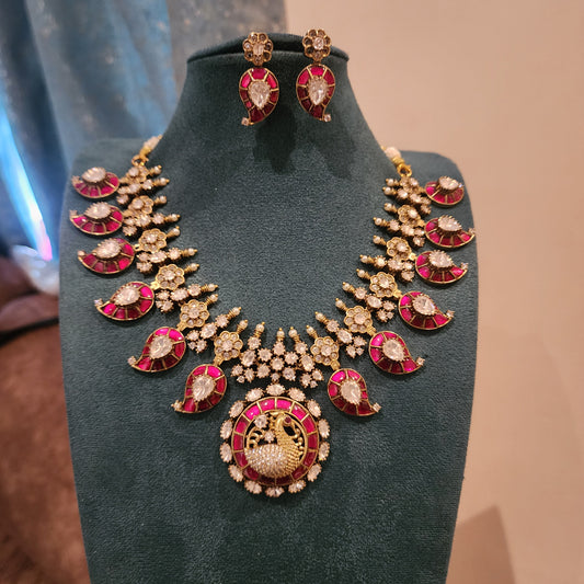 Peacock jadau moissanite mango mala