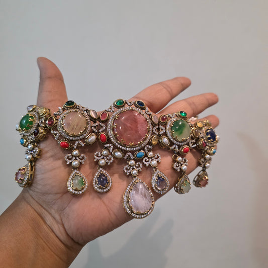 Multi color sabhyasachi inspired choker with precious stones
