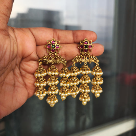 Antique three layered multi jumka hangings