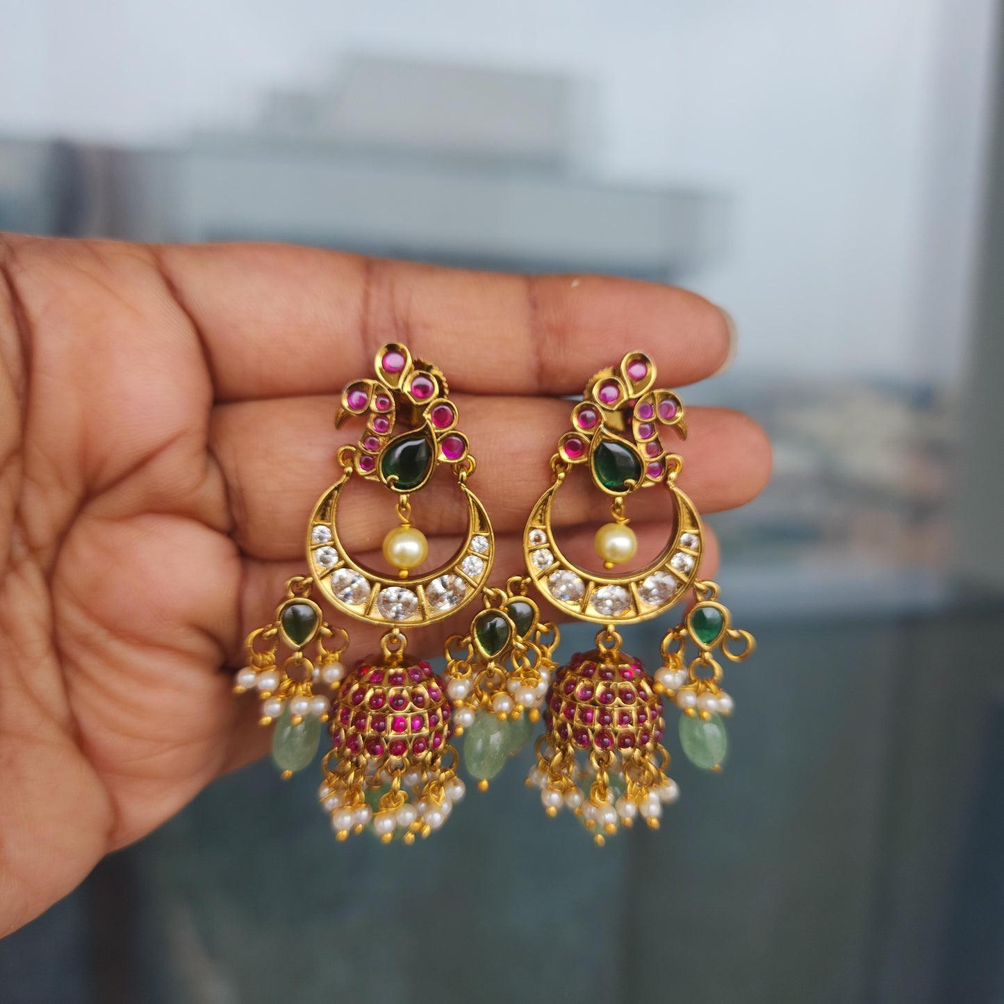 Kemp stones small size chandbali jumkha