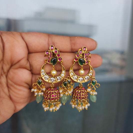 Kemp stones small size chandbali jumkha