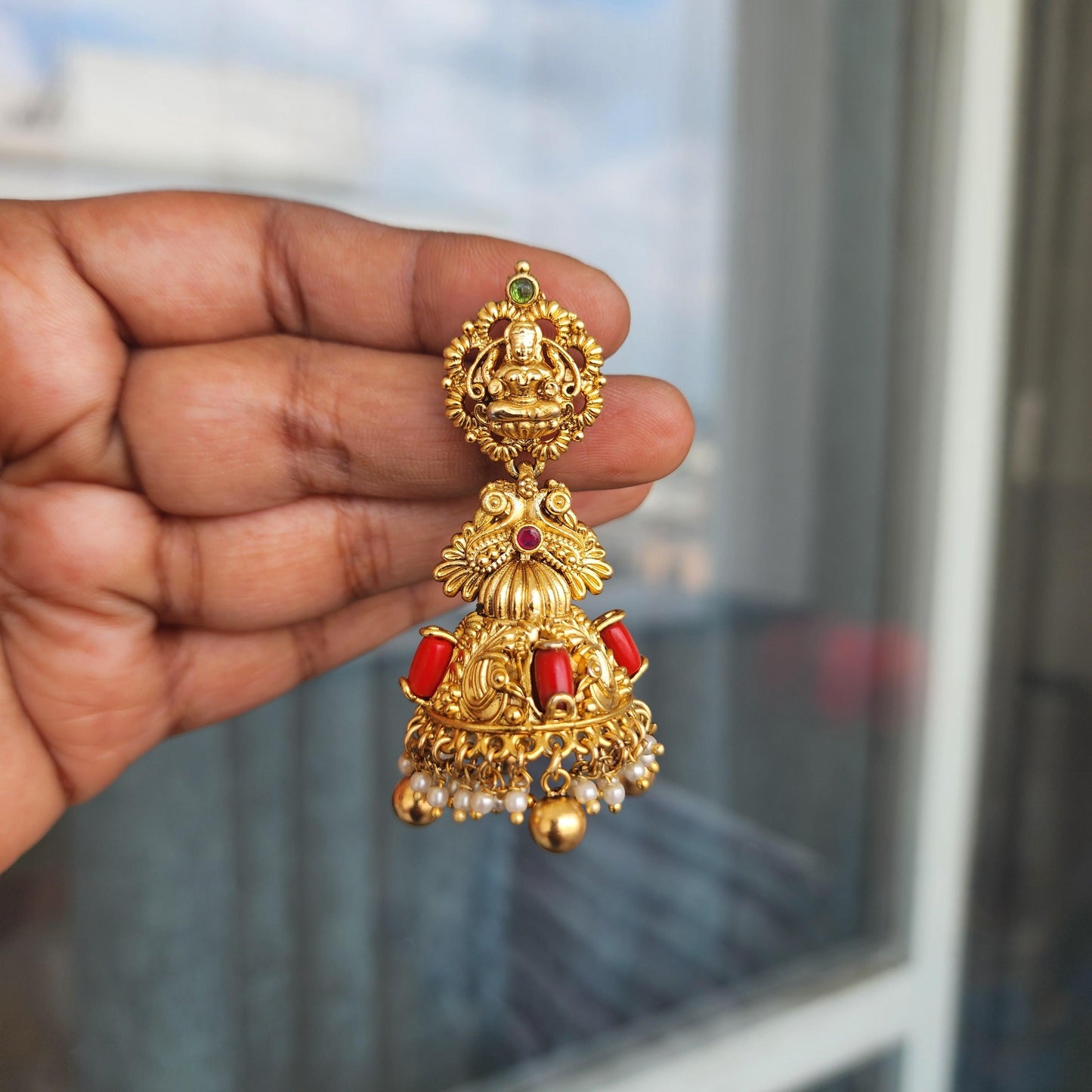 Lakshmi and coral antique jumkha