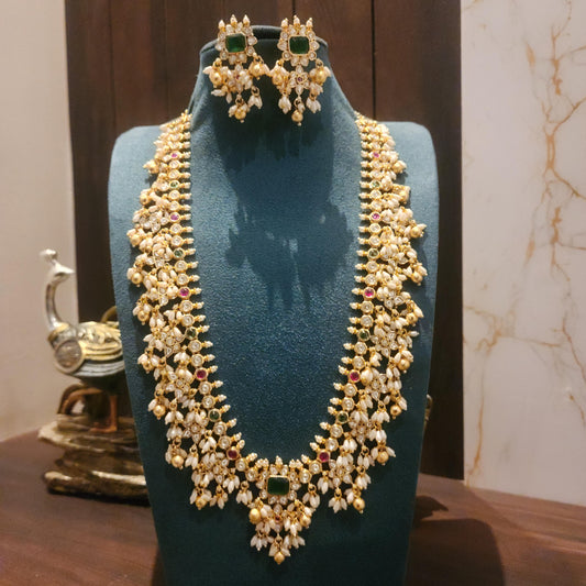 Rice pearl guttapusalu set with multi color stones