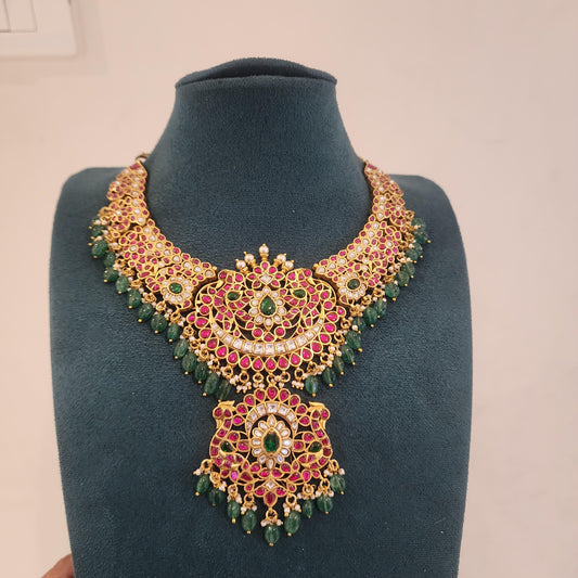 Sathyavratha-premium 22k gold plated jadau bridal neckset