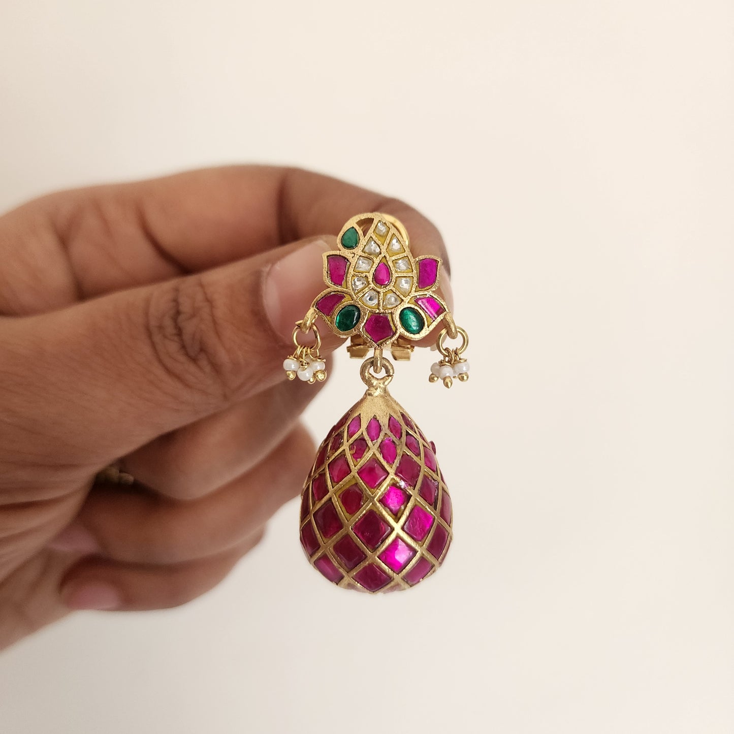 3d drop shaped jadau earrings