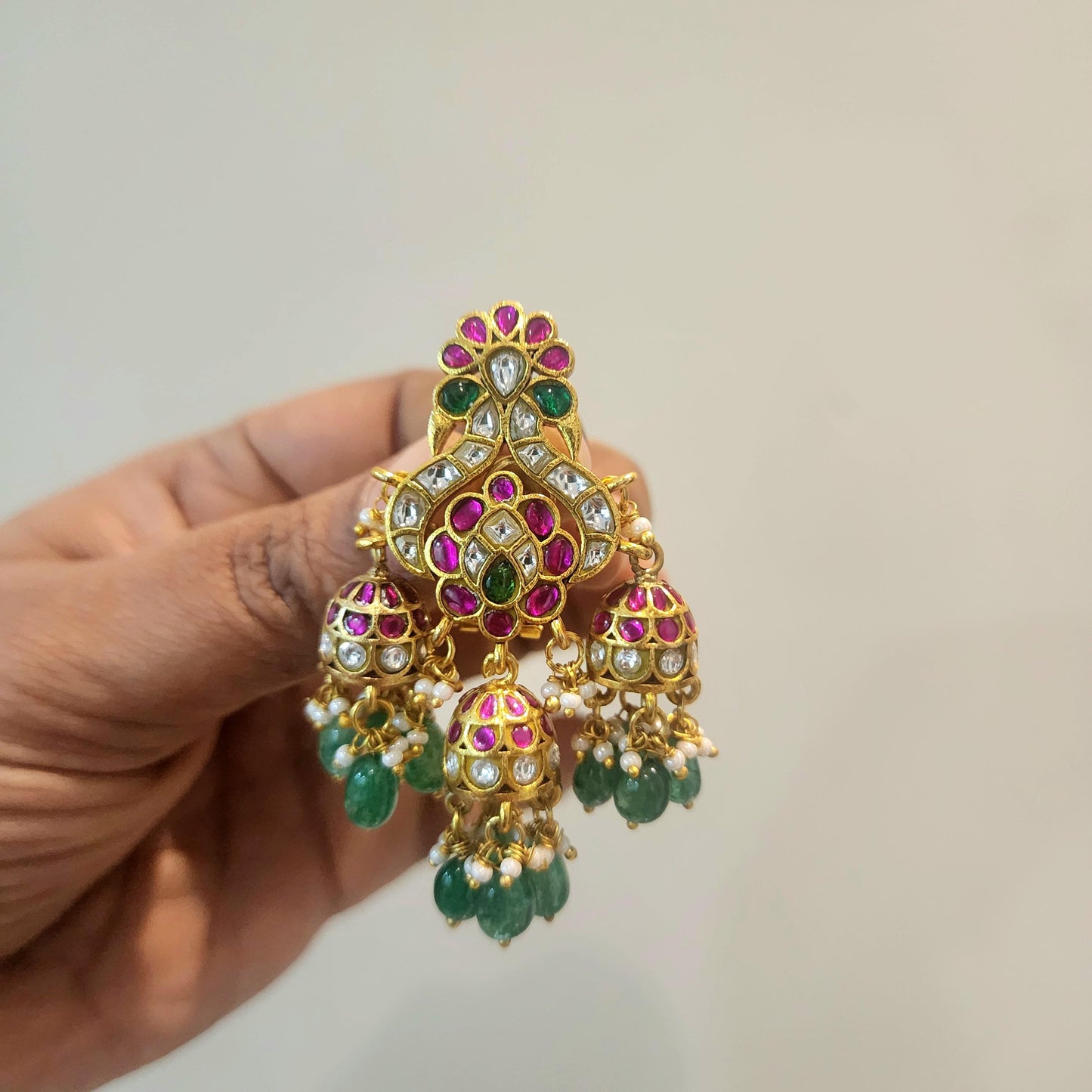 Three layered jadau jumkha chandbalis