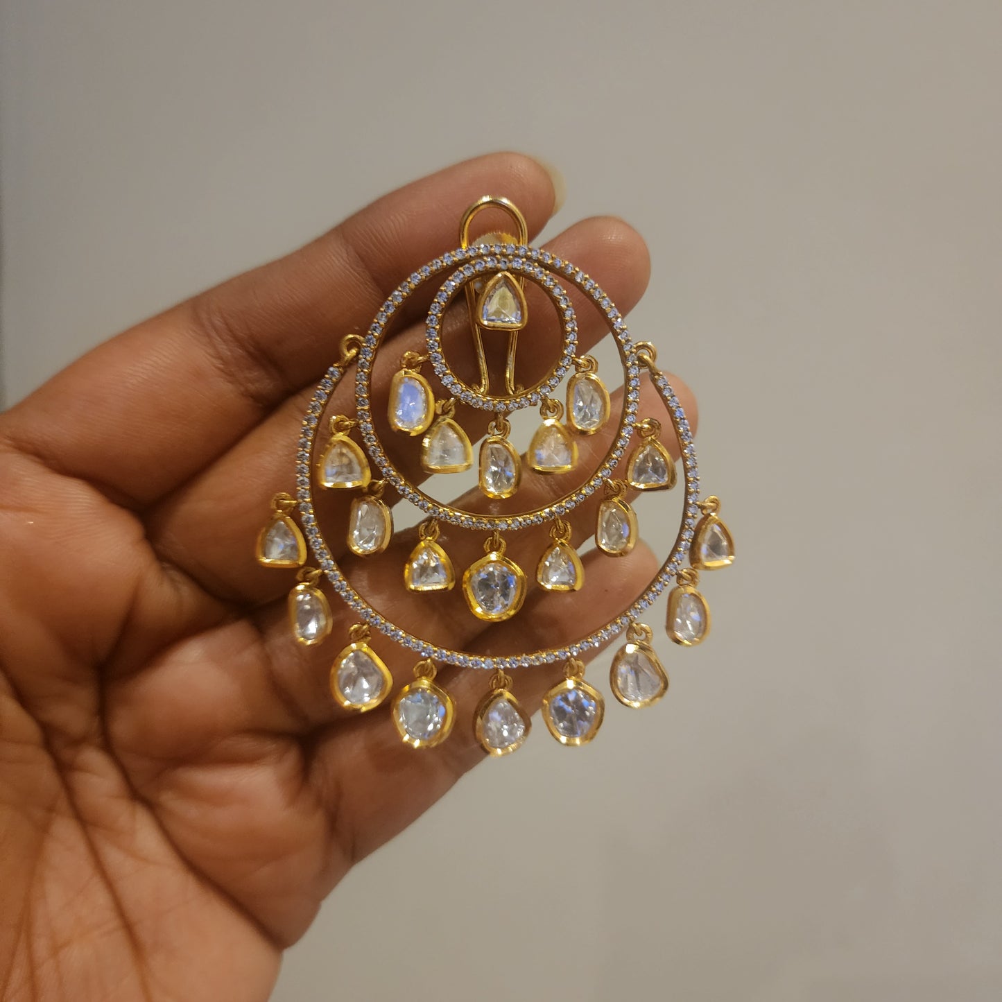Layered polki moissanite chandbalis