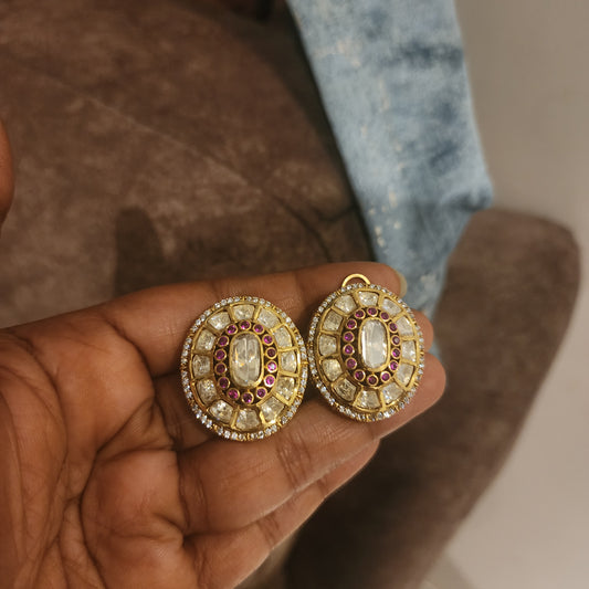 Oval shaped polki studs