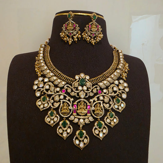 Thripura sundari -jalebi with jadau and moissanite neckset