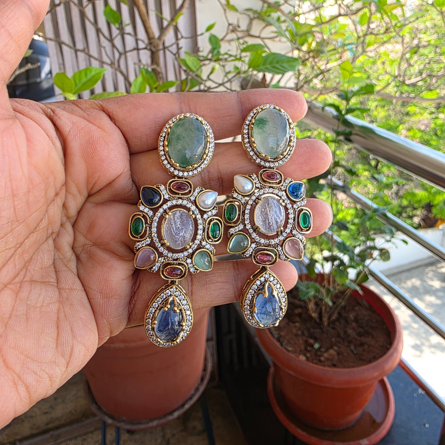 Multi color precious stones sabhyasachi inspired earrings