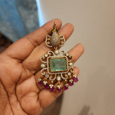 Prema- 3d peacock with doublet and moissanite hasli with ruby drops