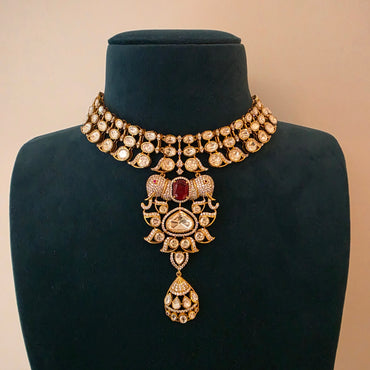 Elephant motifs with ruby doublet and moissanite polki neckset
