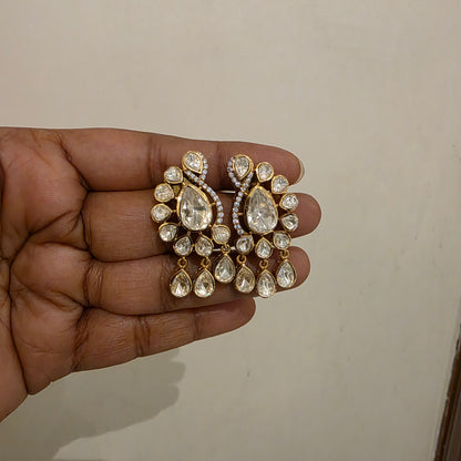 Peacock motif polki studs with polki drops