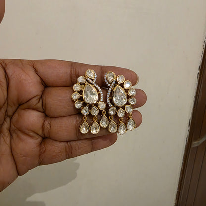 Peacock motif polki studs with polki drops