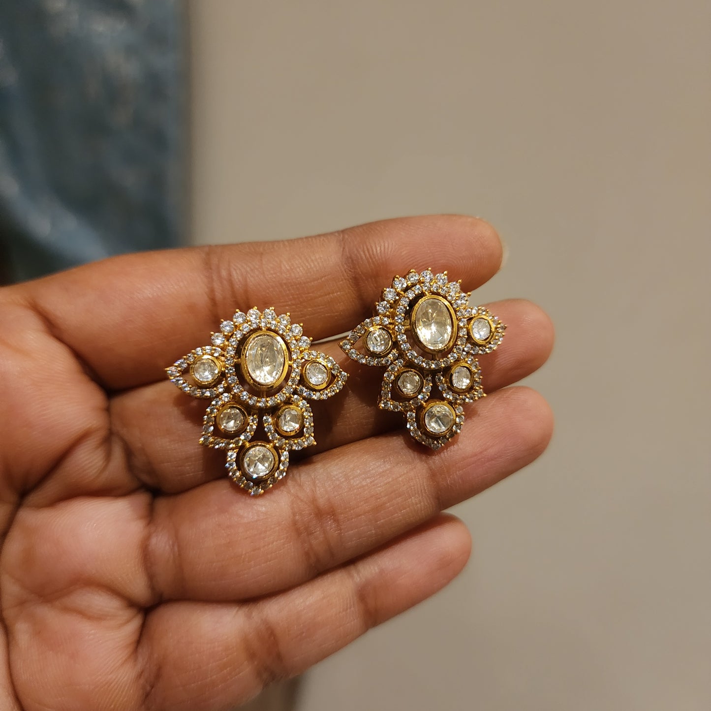 Leaf shaped polki studs