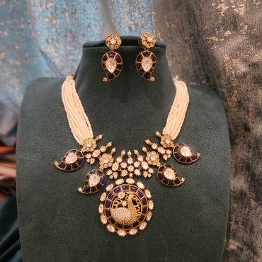 Pearl and moissanite mango neckset