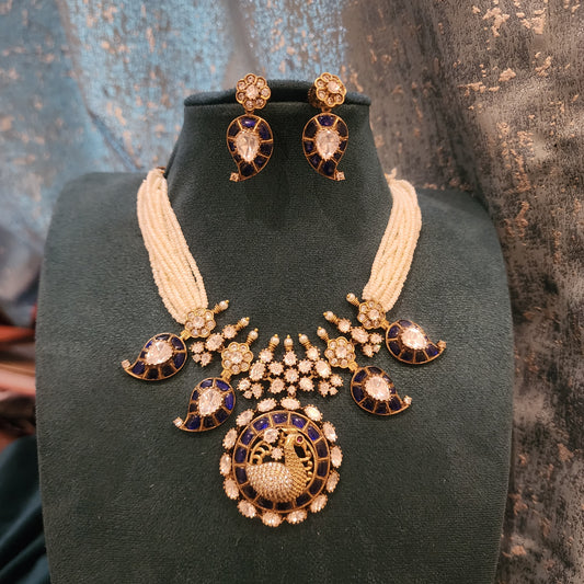 Pearl and moissanite mango neckset