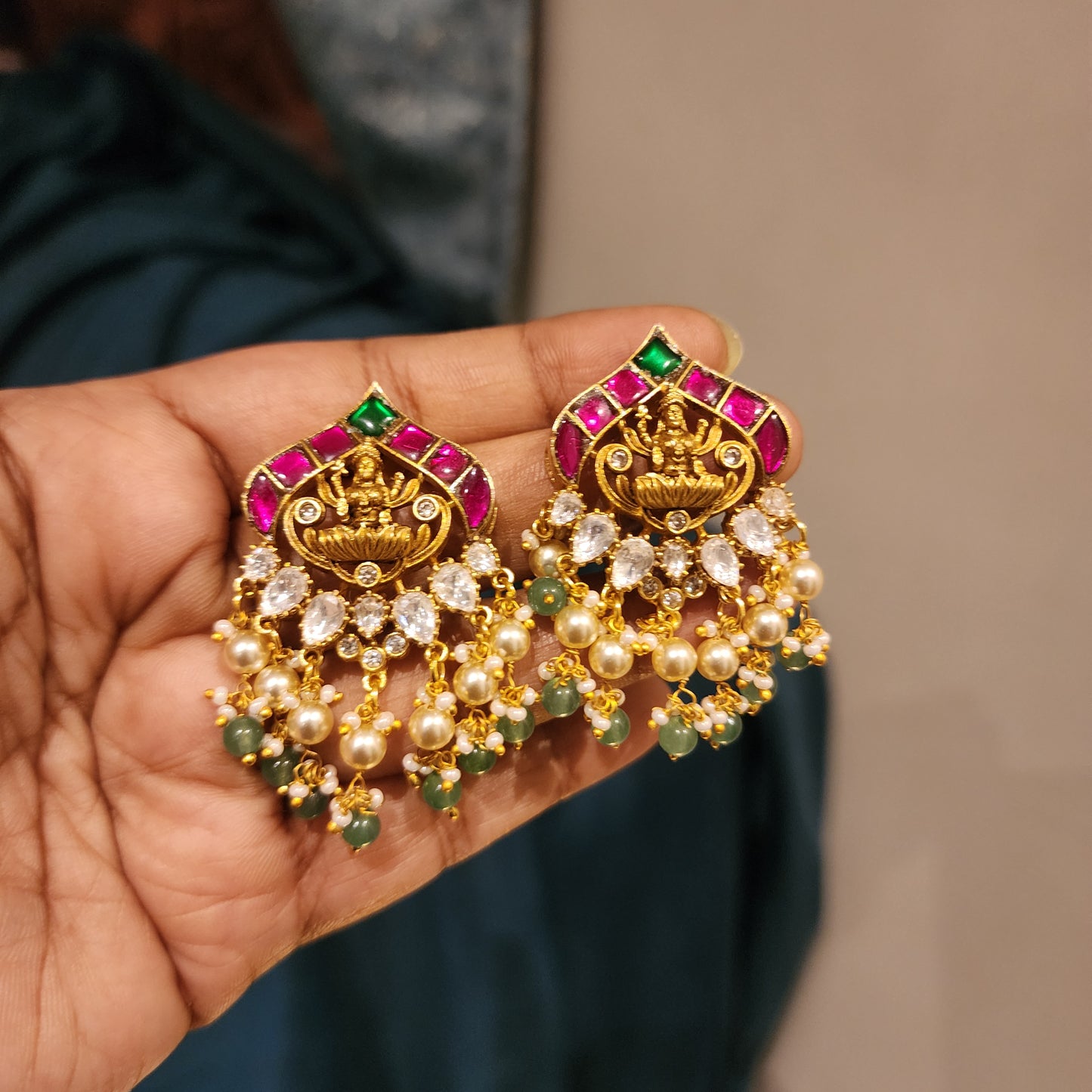 Lakshmi earrings with jadau and moissanite polki