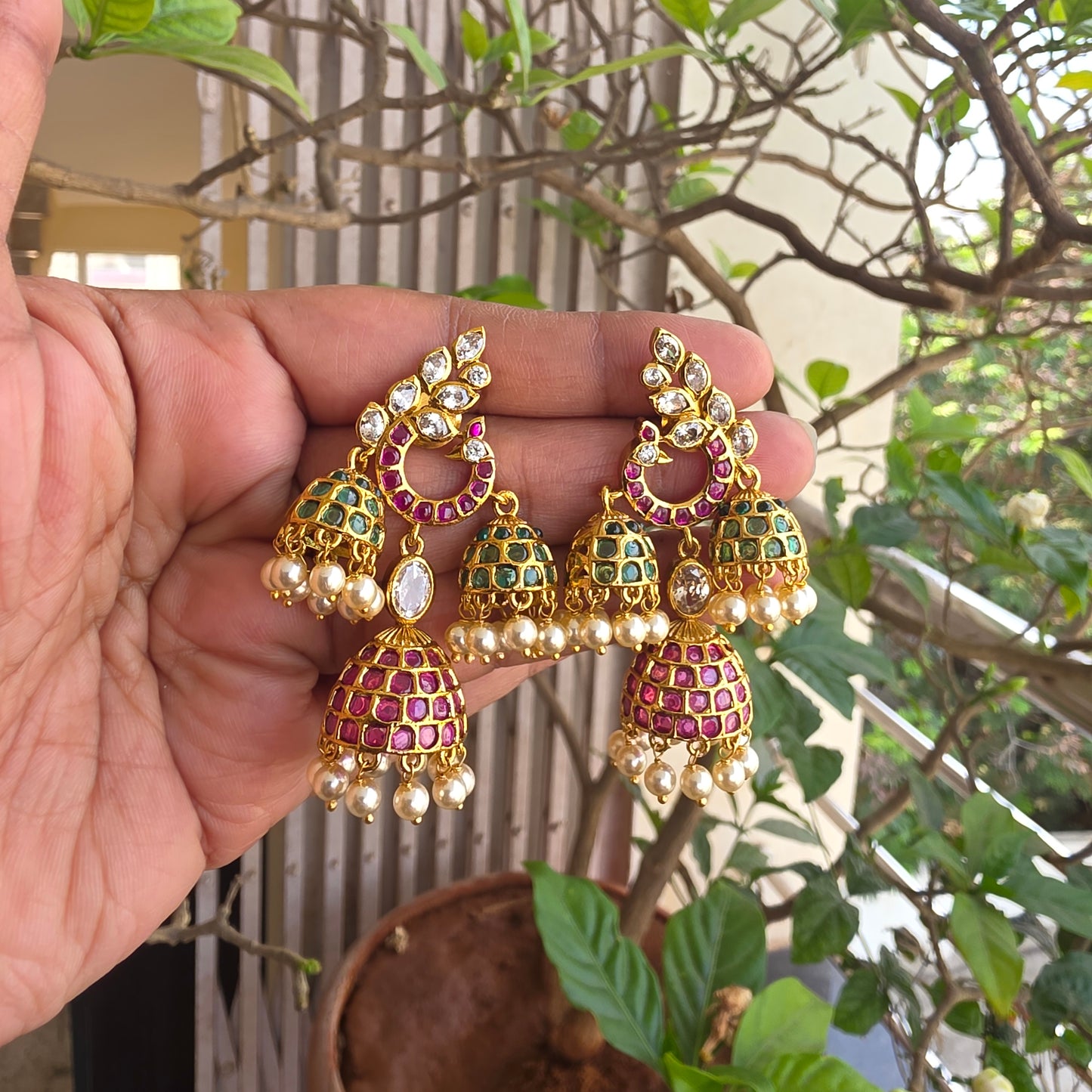 Mayuri -three jhumka earrings