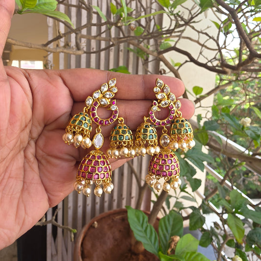 Mayuri -three jhumka earrings