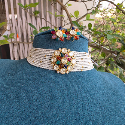 Navaranga-Multi color stone with polki and pearl choker