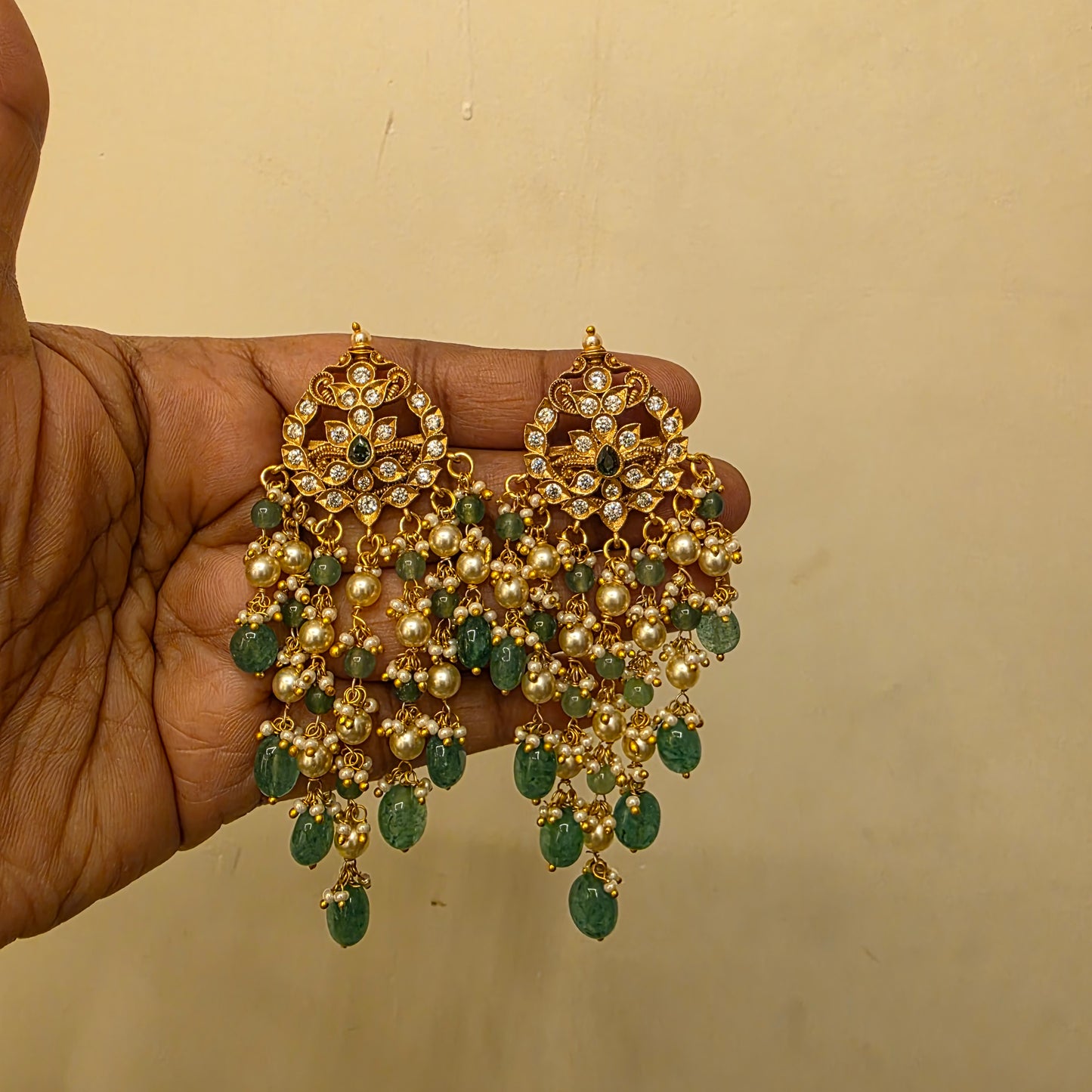 Chandana-antique pearl layered earrings with push back[ clip support now]