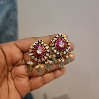 Kirah- jadau kundan motifs pearl choker with earrings