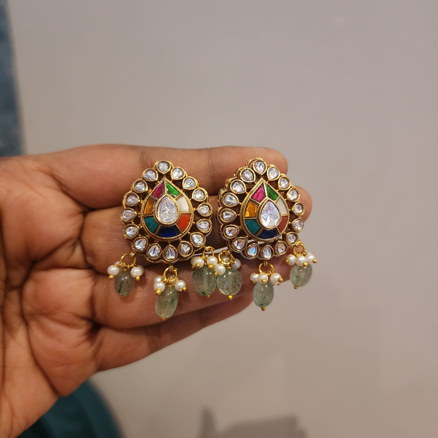 Kirah- jadau kundan motifs pearl choker with earrings