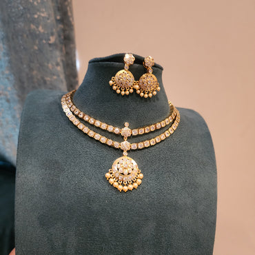 Thulasi-vintage layered white stone neckset